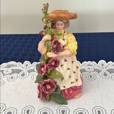 Blue Sky clay works 18 carrots Laura Kelly Holly Hock Lady Vase 11 inch