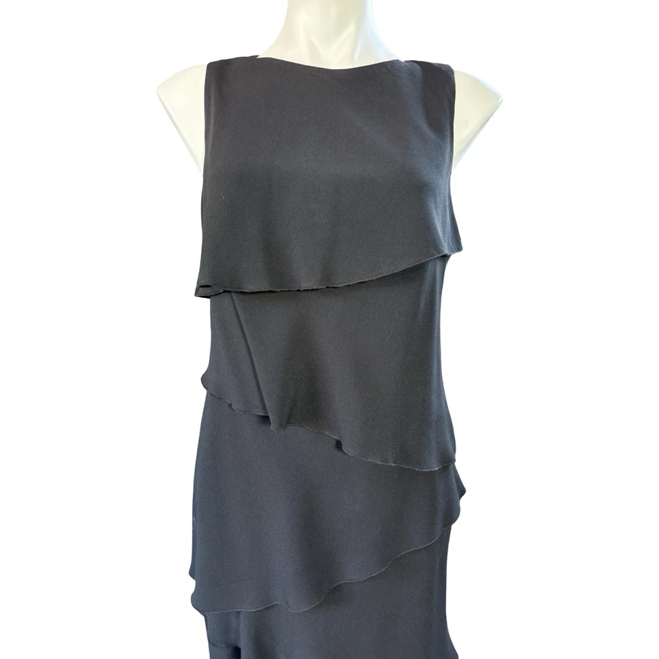 Worth Black Tiered Sleeveless Ruffle Dress Size 6 – Classic Black Dress - Image 3 of 4