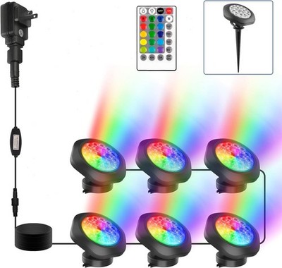 6 IN 1 Pond Lights Submersible LED RGB Outdoor Garden Fountain Pool Lights IP68
