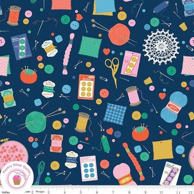 Riley Blake HAND MADE  16590N Navy SEWING NOTIONS  Quilt Fabric