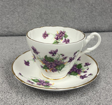 Regency Bone China Teacup & Saucer Purple Flowers With Gold Trim Made In England
