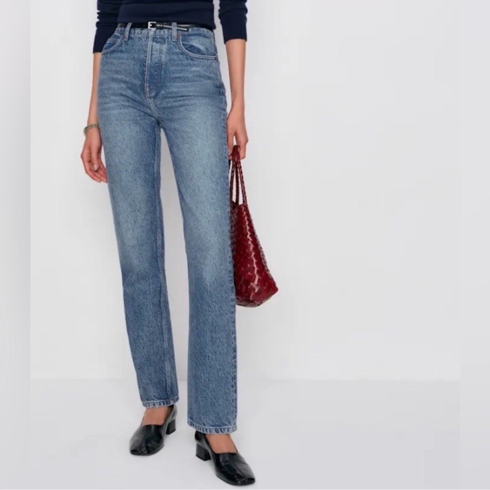 Reformation Cynthia High Rise Straight Jeans Blue 28 HEM HAS BEEN CUT