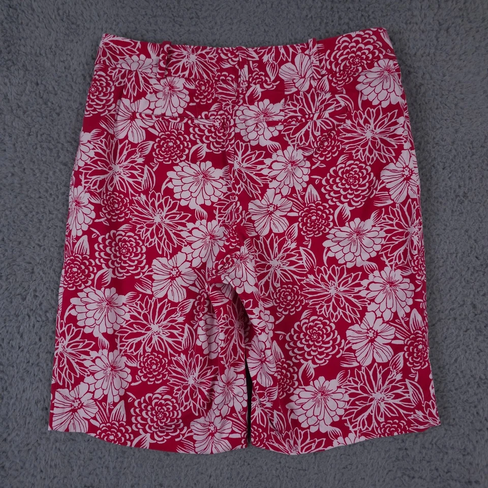 Talbots Shorts Womens 6 Dark Pink White Floral Bermuda Chino Stretch Casual 10" - Image 2 of 4