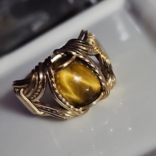 Tiger Eye 14K Gold Filled Wire Wrap Ring Size 9