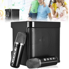 Portable Bluetooth Speaker With 2 Wireless Microphones Set Pa System RGB Speaker