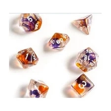 Sirius Dice Poly Set - Translucent Purple, Orange, and Clear w/White (8) New
