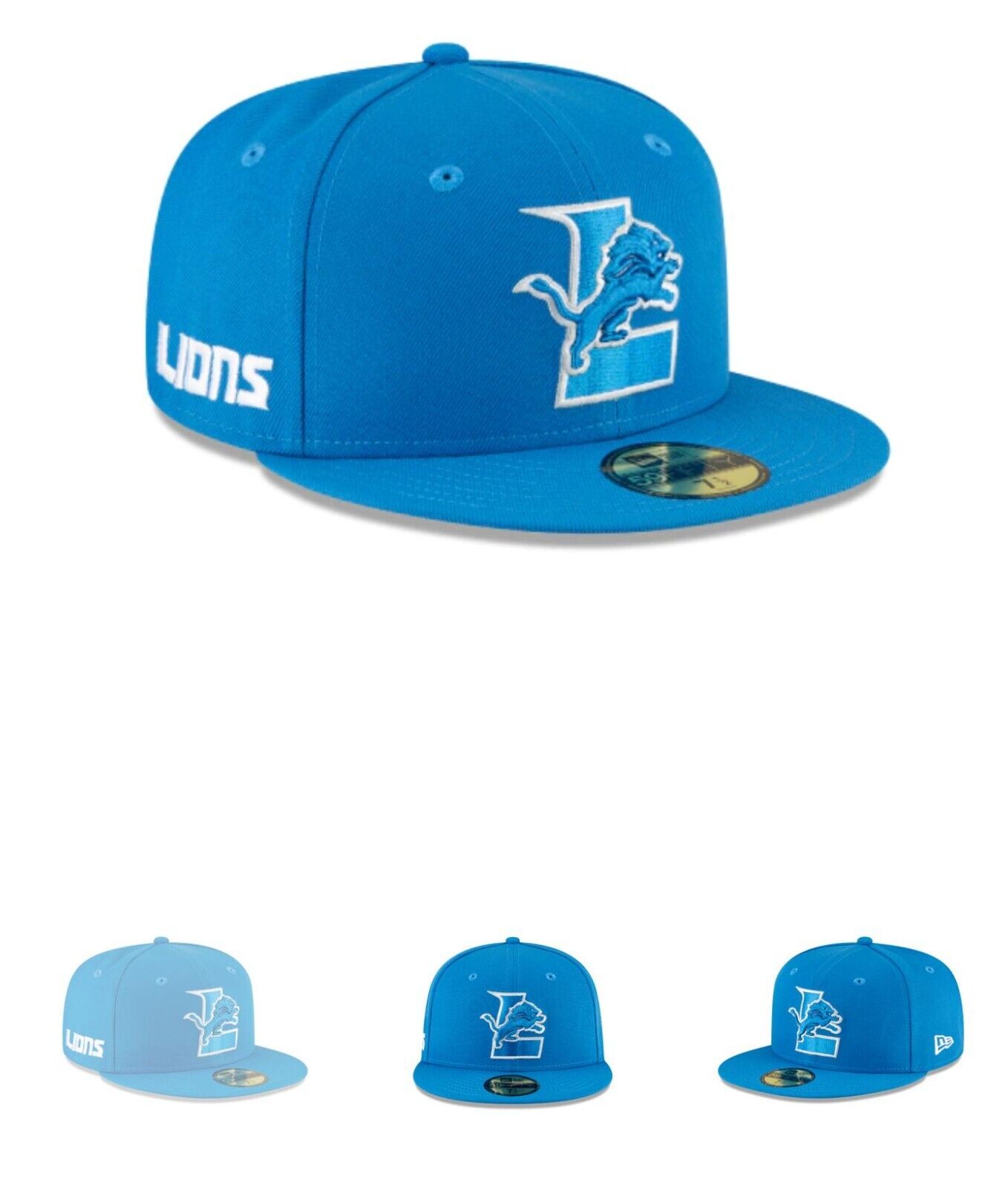New Era DETROIT LIONS 59FIFTY LOW PROFILE LOG MIX BLUE 'L' Fitted Hat CAP  SZ 8
