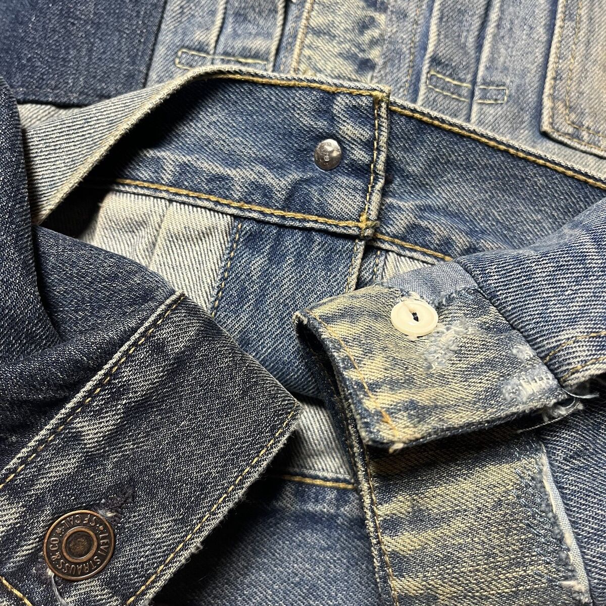 Vintage Levis Type 2 Denim Trucker Jacket Thrashed Repairs Vintage Levis Type 2 Denim Trucker Jacket Thrashed Repairs