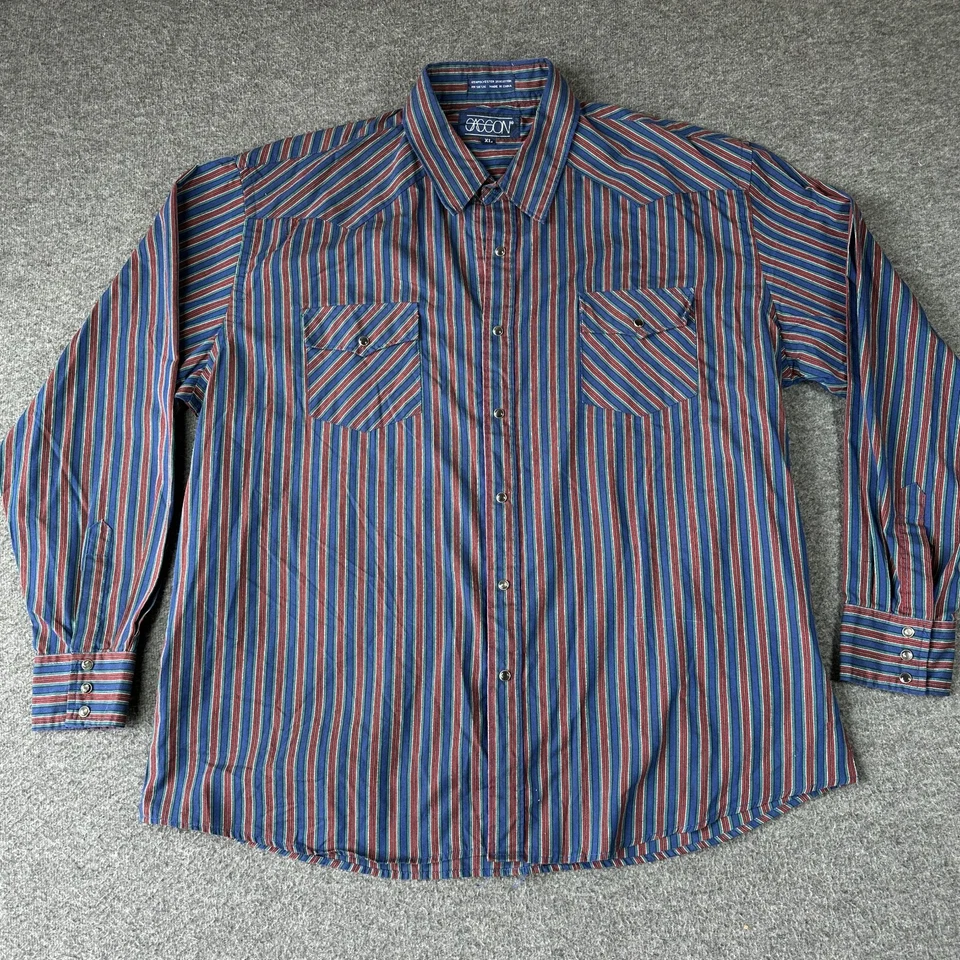 Vintage Sasson Pearl Snap Shirt Mens XL Extra Large Blue Red Stripe Long Sleeve - Image 2 of 4