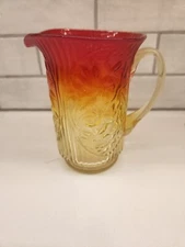 Vintage Kanawha Amberina Ribbed Glass Floral Pitcher  6” Tall Partially Glows!