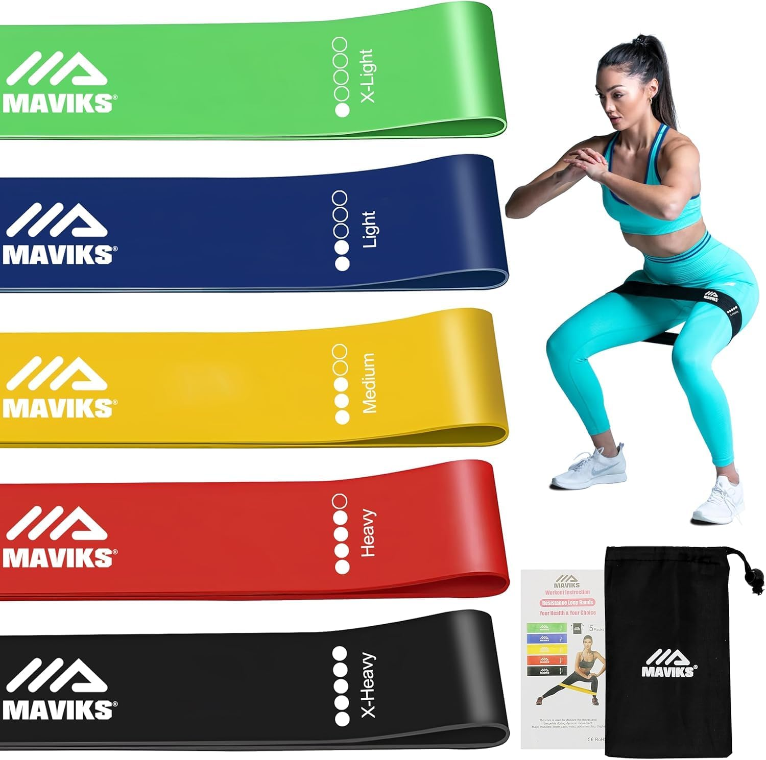 Exercise Bands Resistance Bands for Working Out, Set of 5 Stretch Bands, Elastic