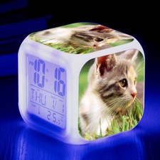 7 Colors LED Alarm Clock Cat Glowing Electronic Digital Desk Clock with USB