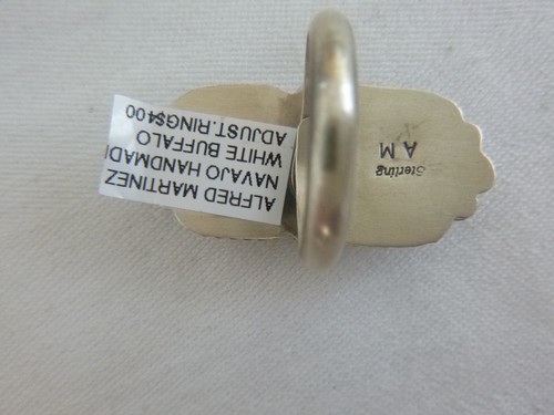 Navajo Alfred Martinez White Buffalo Duo Ring Adjustable Sz 925 Sterling Silver - Picture 3 of 3