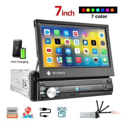 2G+64GB Single 1 Din 7'' Flip Out Android 13.0 Car Radio Stereo GPS Navi WiFi