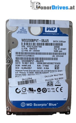 Western Digital WD3200BPVT-08JJ5 - 320 GB - SATA - PCB 2060-771820-000 Rev. A*