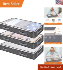 Durable Grey Underbed Storage Bags - Zippered & Foldable 75L Capacity - 3 Pack