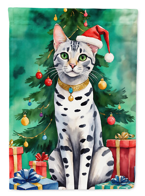 Egyptian Mau Cat By the Christmas Tree Flag Canvas House Size DAC7213CHF 