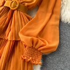Summer Chiffon Split Elegant Designer Ruffle Flounce Sweet Strap Pleated Chic Slim Fit Midi Dress