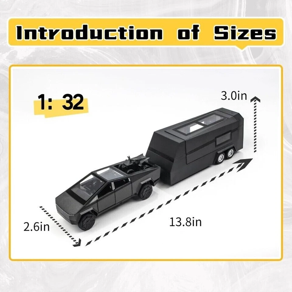 1/32 Tesla Pickup Trailer RV Model Kit Diecast Alloy Caravan Car Toy Model - Image 2 of 4