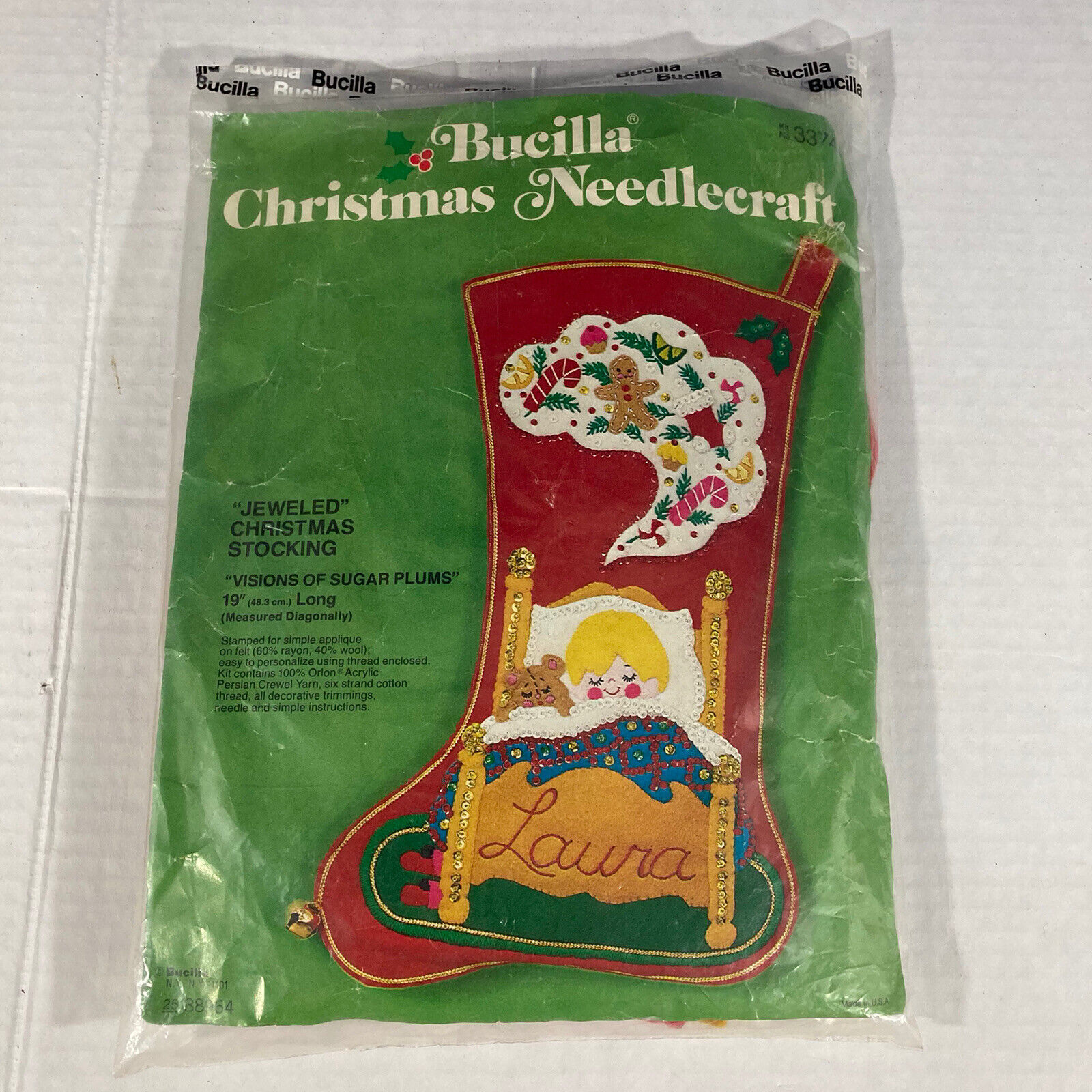 Bucilla Visions of Sugar Plums Jeweled Christmas Stocking Kit 3374 