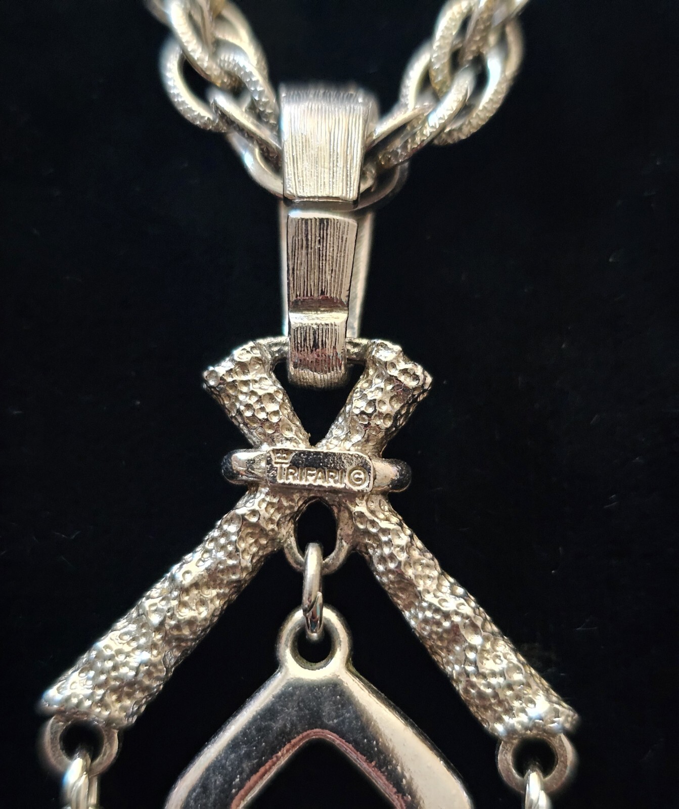 Crown Trifari Silvertone Geometric Necklace State… - image 7