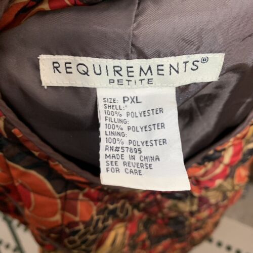 Requirements Quilted Jacket Size Petite XL Button Front Brown Red Floral - Picture 3 of 4