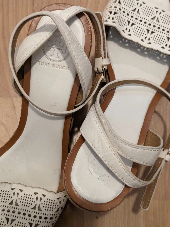Tory Burch - Alpargatas para Mujer de Cuero Roselle Blanco Corte Láser, Plataforma, 8.5 Foto 4 de 4