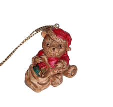 Vintage Miniature Teddy Bear Santa Hat Christmas Holiday Ornament Resin 1 3/4"
