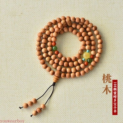 Peach Wood 6MM 108 Multi-circle Hand String Beeswax Lucky Beads Multi-treasure