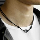 Fashion Bead Leather Choker for Men Women Hematite Stone Rope Neklace Adjustable