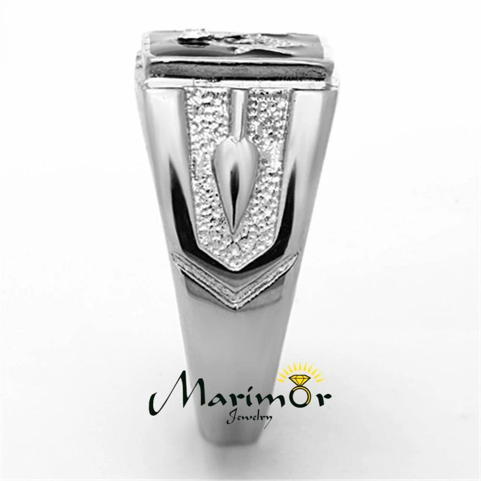 Men's Stainless Steel Tusk 316 Crystal Masonic Lodge Freemason Ring Band Sz 8-13 - Image 4 of 4