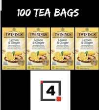 4 Box Twinings Lemon & Ginger Herbal Tea 100 Bags Flavoured Herbal HOT / ICED