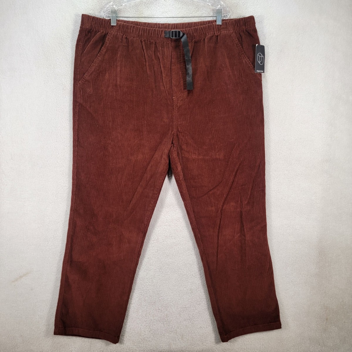 Brown Corduroy Stretch Mens Pants Original Use Slim Fit Tapered Trouser  Size 2XL