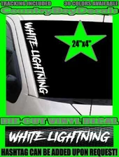WHITE LIGHTNING Vertical Windshield VINYL DECAL Sticker Diesel Truck Car Turbo 