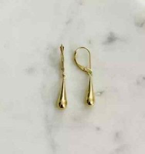 Authentic Delicate Vintage Estate Women's Teardrop Earring 14K Yellow Gold Plated