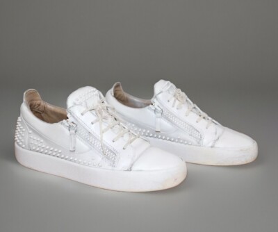 Giuseppe Zanotti Frankie Crisp White Studded Leather Sneakers Low Size 40 US 7
