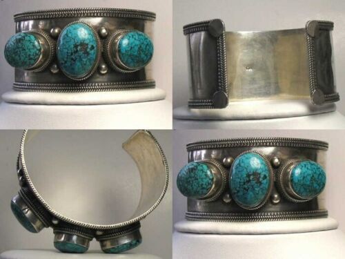 Vintage Silver & Turquoise Navajo Open Faced Bracelet 5G28X | eBay