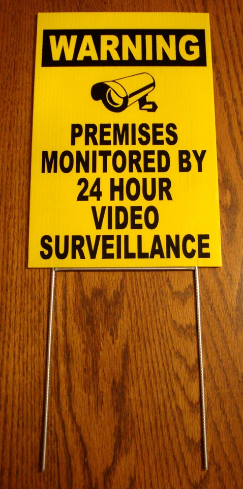 HARRINGTON SIGNS WARNING PREMISES MONITORED 24 HOUR VIDEO SURVEILLANCE SIGN 8x12 w/Stake NEW