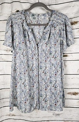 Rose & Olive Blouse Womens 1X Wild Flowers Flutter Slv Boho Peasant Cottagecore