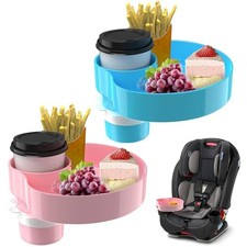  s Blue  Pink Kids Car Seat Tray, Travel Tray with Cup 2 Pack Sky Blue  Pink