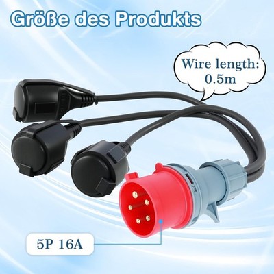 CEE Adapter Starkstrom 16A Stecker auf 3x 230V Gummi Kupplung 3x3500W IP44 DHL