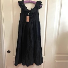 Quince Organic Cotton Gauze Ruffle Front Maternity Dress Black Size XS