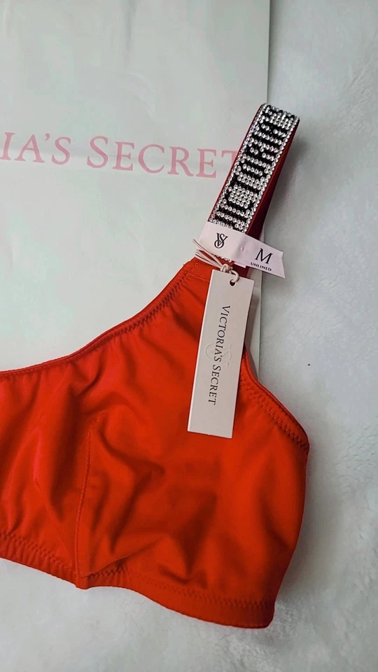 Victoria Secret Top Brillo Correa Scoop Bralette, Color Rojo Talla M NUEVO Foto 2 de 4