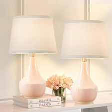 Set of 2 Ceramic Table Lamps Modern Bedside Nightstand Lamps LED Bulbs