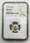 1961-D Roosevelt Silver Dime 10C NGC MS66 FT Full Torch Gem US 90% Coin BM1