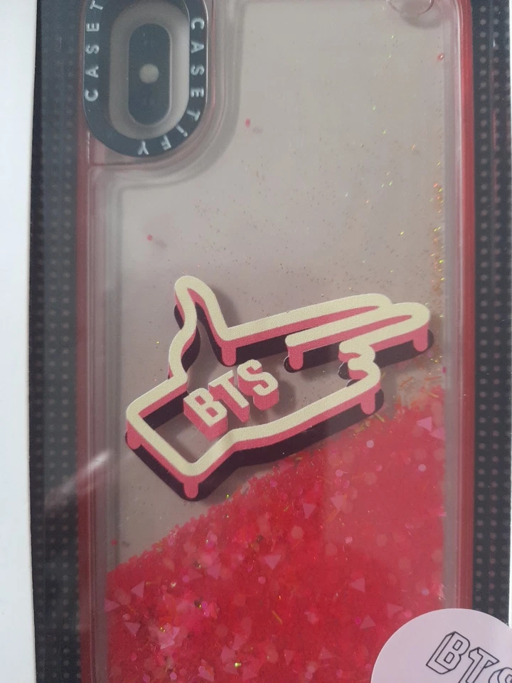 Funda de teléfono BTS Casetify Glitter Apple iPhone Xs. Rojo, dorado y rosa - Señalando a mano Foto 4 de 4