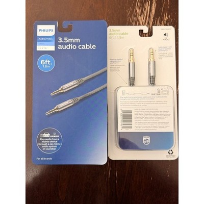 2 pk Philips 3.5mm Audio Cable Unisex 6ft Gray Gold Plated Elite SWA7126A/27 NWT