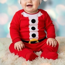 Christmas Santa Baby Boy  s Long Sleeve Sleeper Pajamas Size 3-6 Months