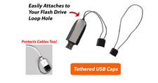 USB Caps with Tether -- Black Flash Drive Covers -- 2 pack -- Fits ALL TYPE A