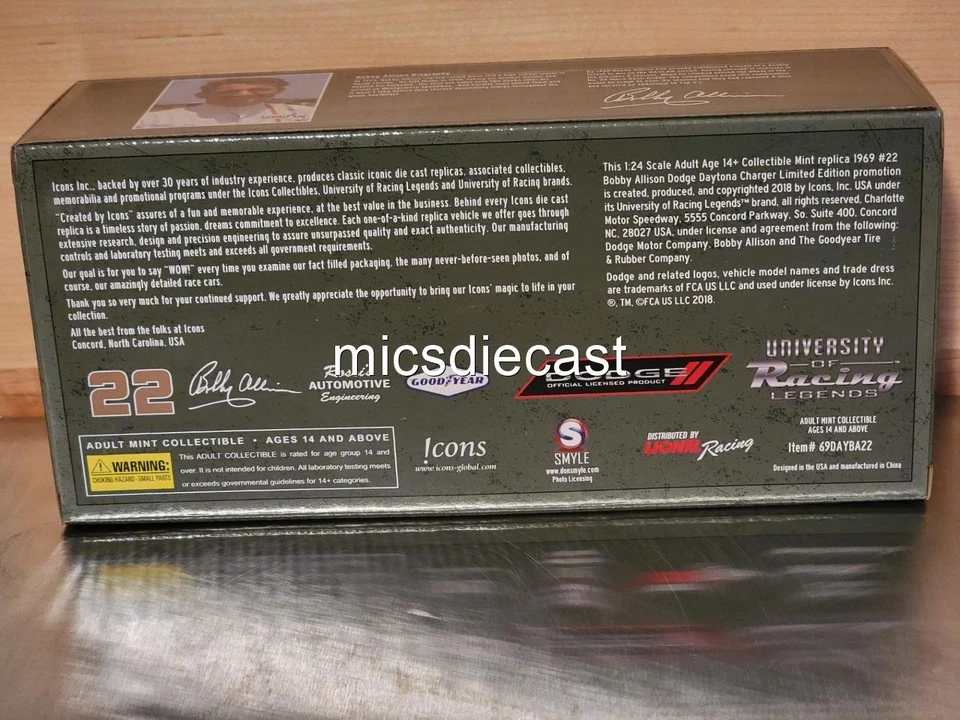 XRARE UOR 1969 #22 Bobby Allison DODGE DAYTONA DIECAST 1:24 AUTO NIB - Image 4 of 4